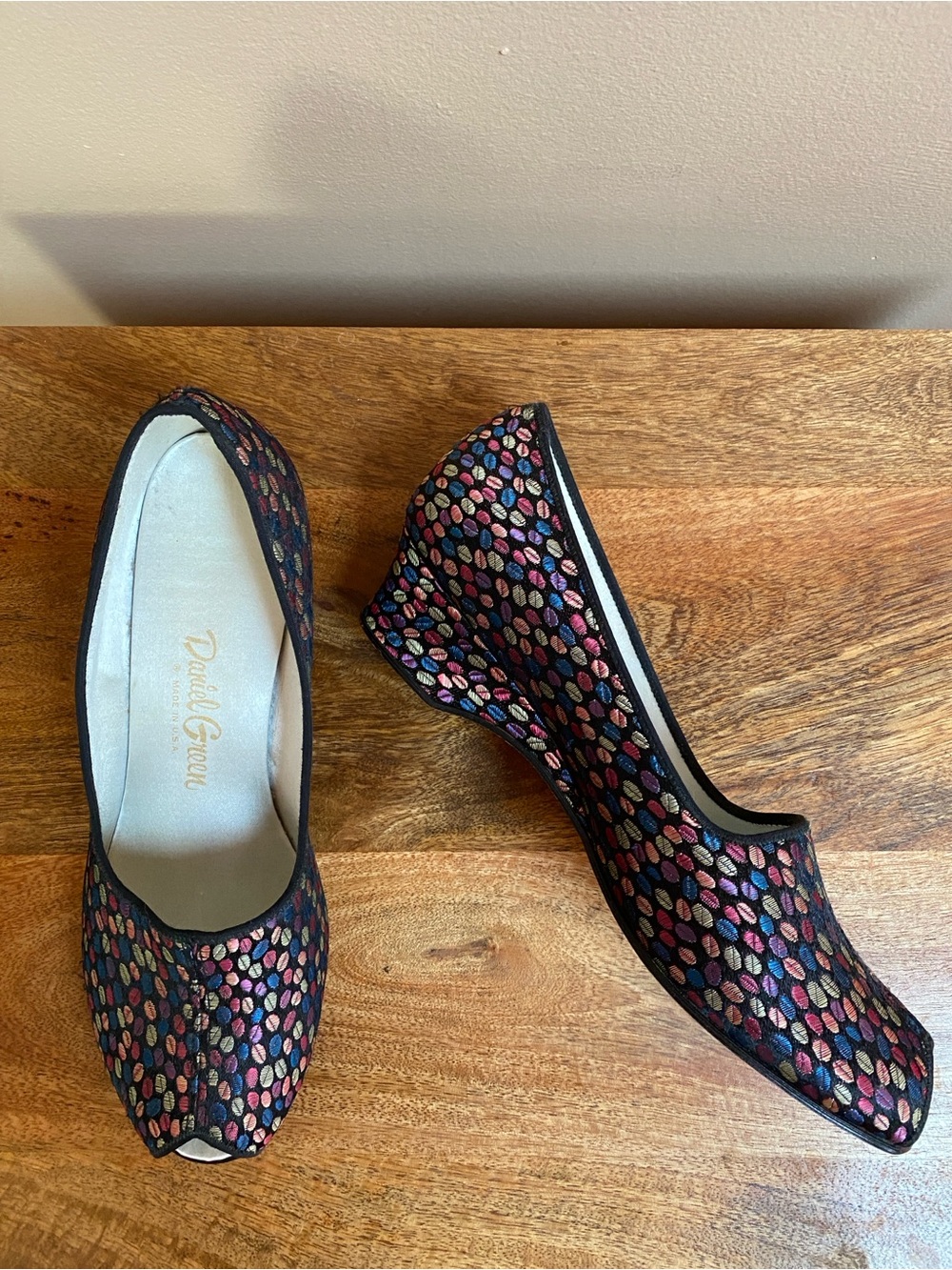 VTG 50’s Daniel Green USA Satin Boudoir Evening House Slipper Shoes Peep Toe